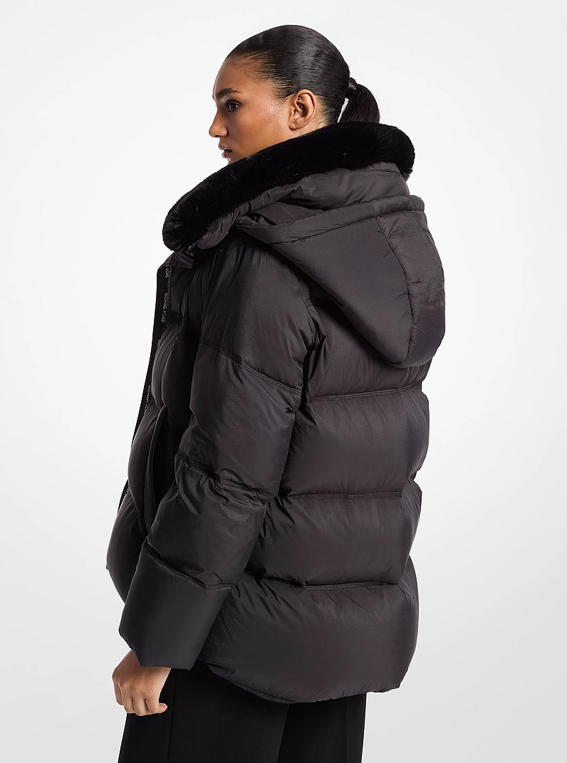 Quilted Puffer Jacket With Faux Fur Collar in BLACK | Michael Kors