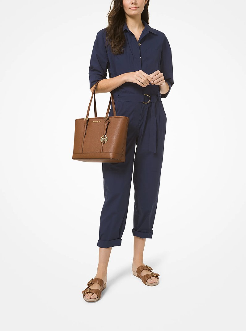 Bolso tote peque&ntilde;o Jet Set Travel de piel Saffiano con cremallera en la parte superior in LUGGAGE | Michael Kors