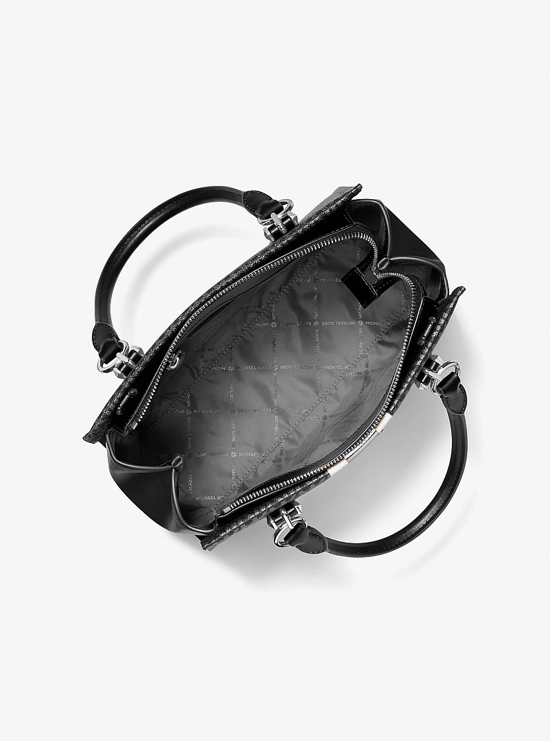 Marilyn Medium Signature Logo Stripe Satchel in BLACK - Sale