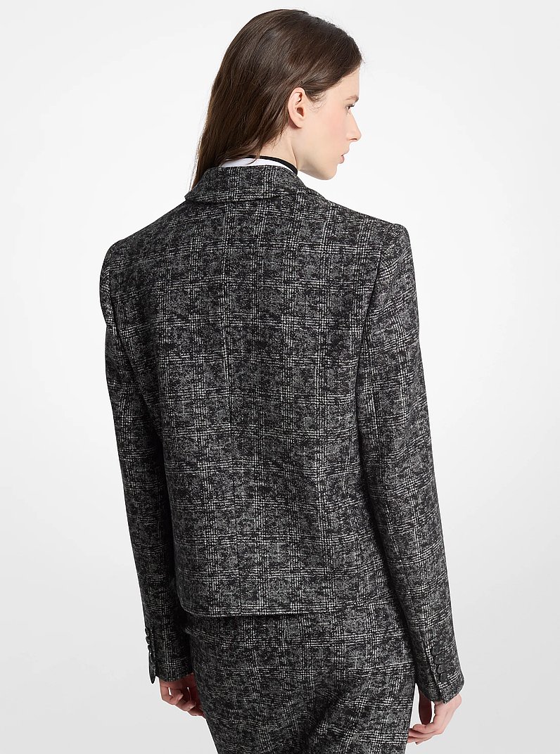 Smudged Glen Plaid Wool Cropped Blazer in BLACK/VANILLA | Michael Kors