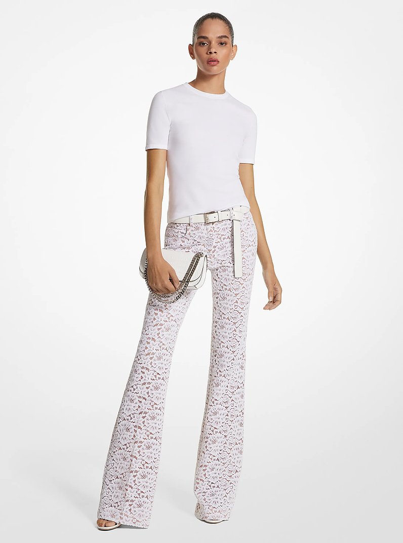 Floral Corded Lace Flared Jeans