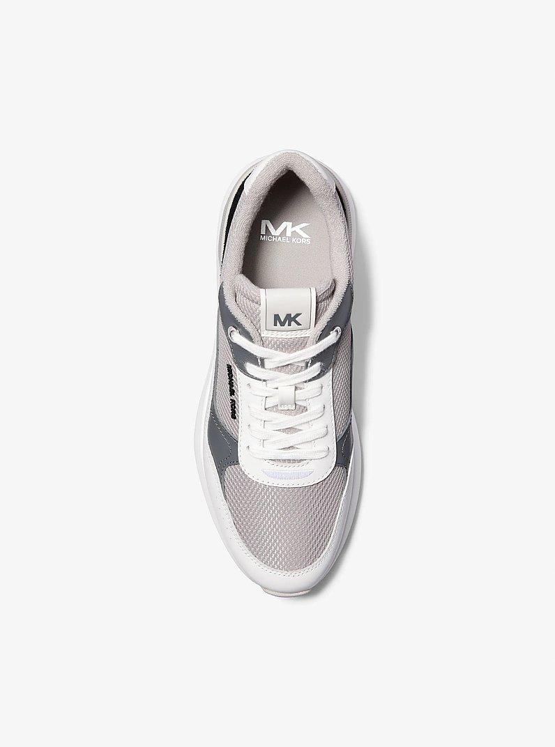 Trevor Leather and Stretch Knit Trainer in QUARRY GREY MULTI | Michael Kors