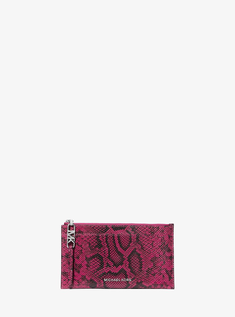 Empire Large Snake Embossed Leather Card Case in DEEP FUCHSIA | Michael Kors