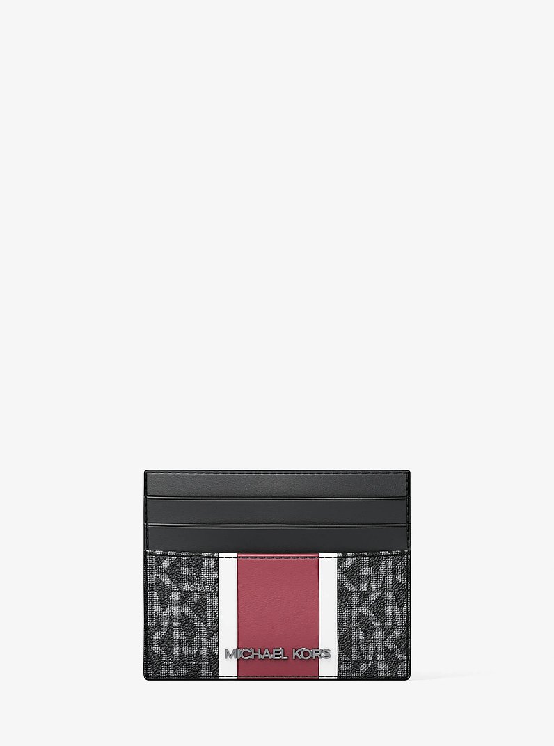 &Eacute;tui pour cartes Cooper &agrave; rayures et &agrave; logo Signature in CERISE | Michael Kors