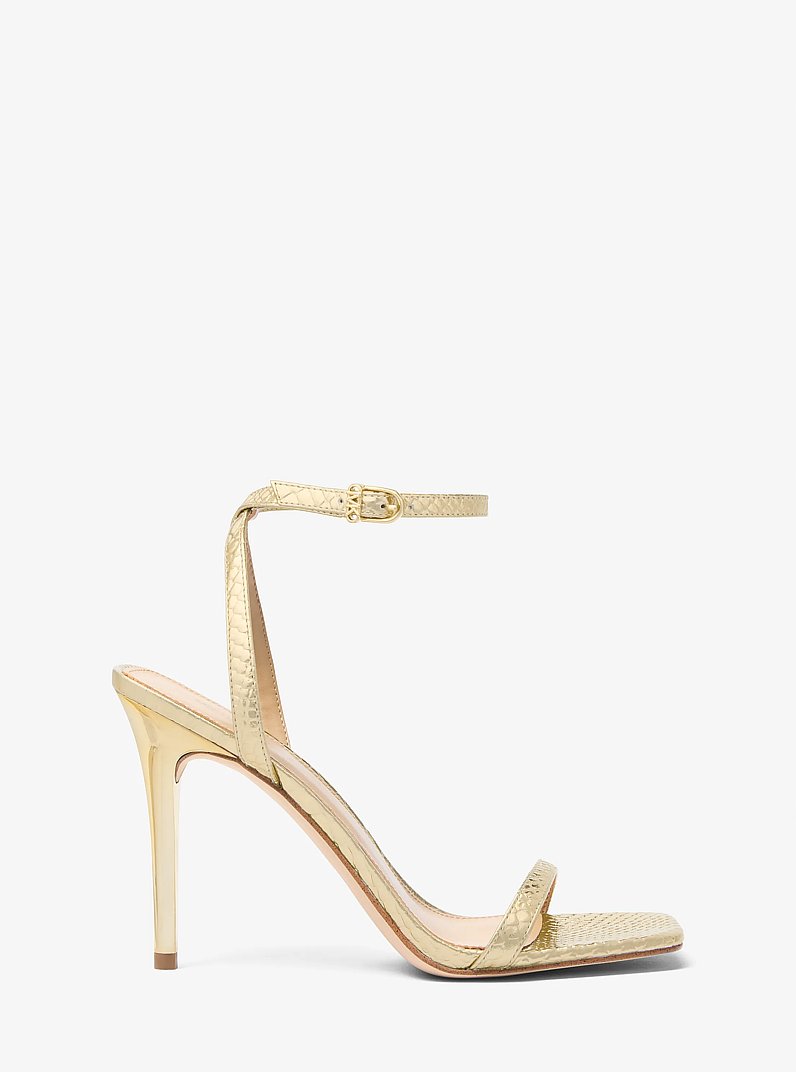 Liana Metallic Snake Embossed Leather Sandal in PALE GOLD | Michael Kors