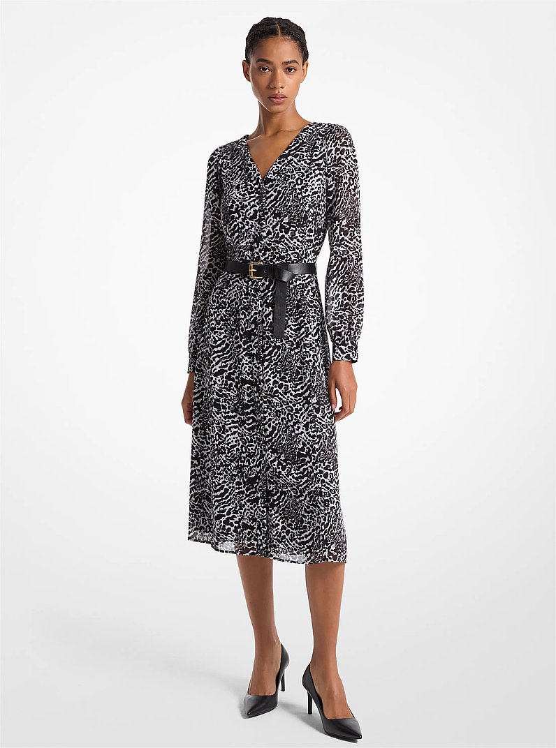 Vestido Kate de georgette con estampado de ocelote in BLANCO/NEGRO | Michael Kors