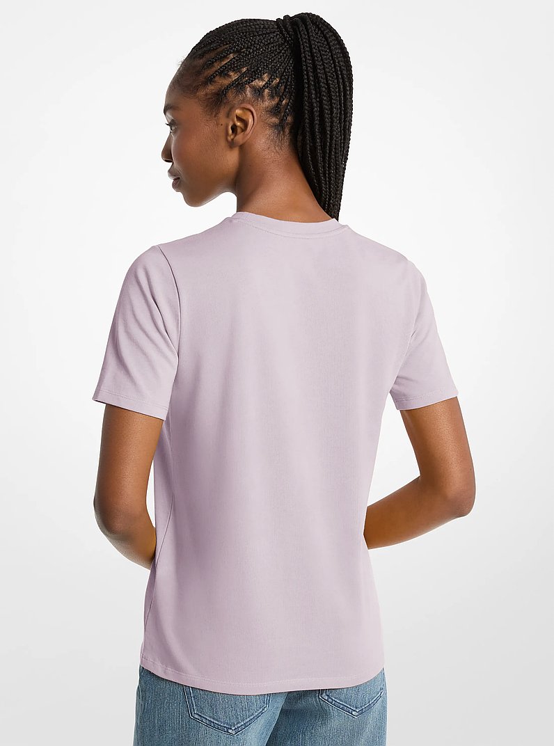 Studded Logo Charm Organic Cotton Jersey T-Shirt in LILAC | Michael Kors
