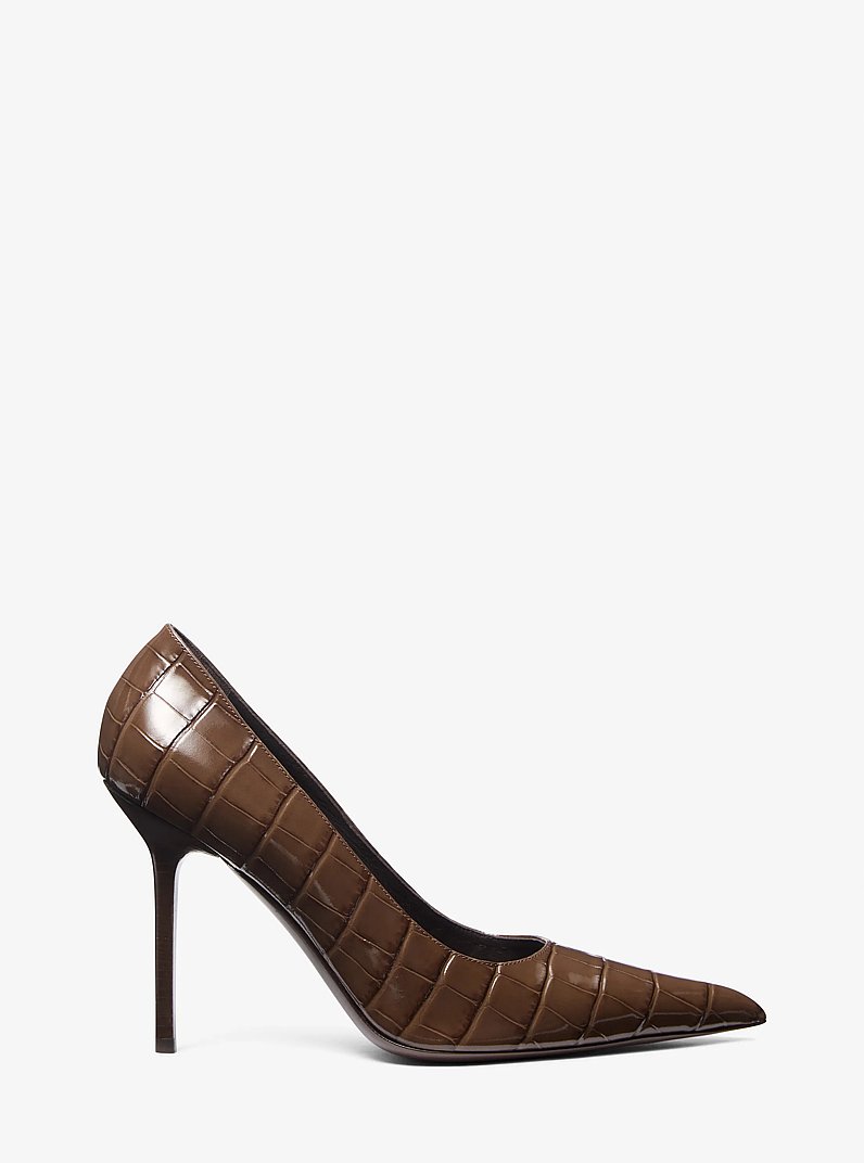 Winona Crocodile Embossed Leather Pump in COCOA | Michael Kors