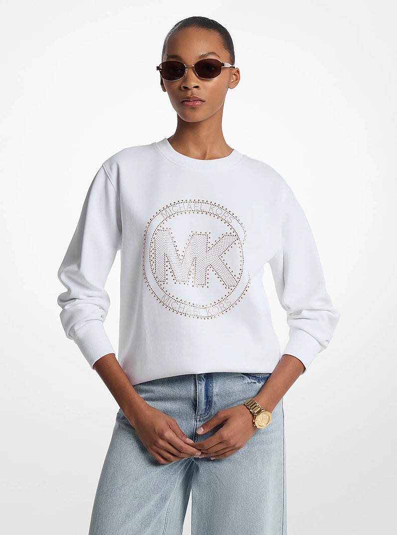 Sudadera de mezcla de algod&oacute;n con logotipo adornado in BLANCO | Michael Kors