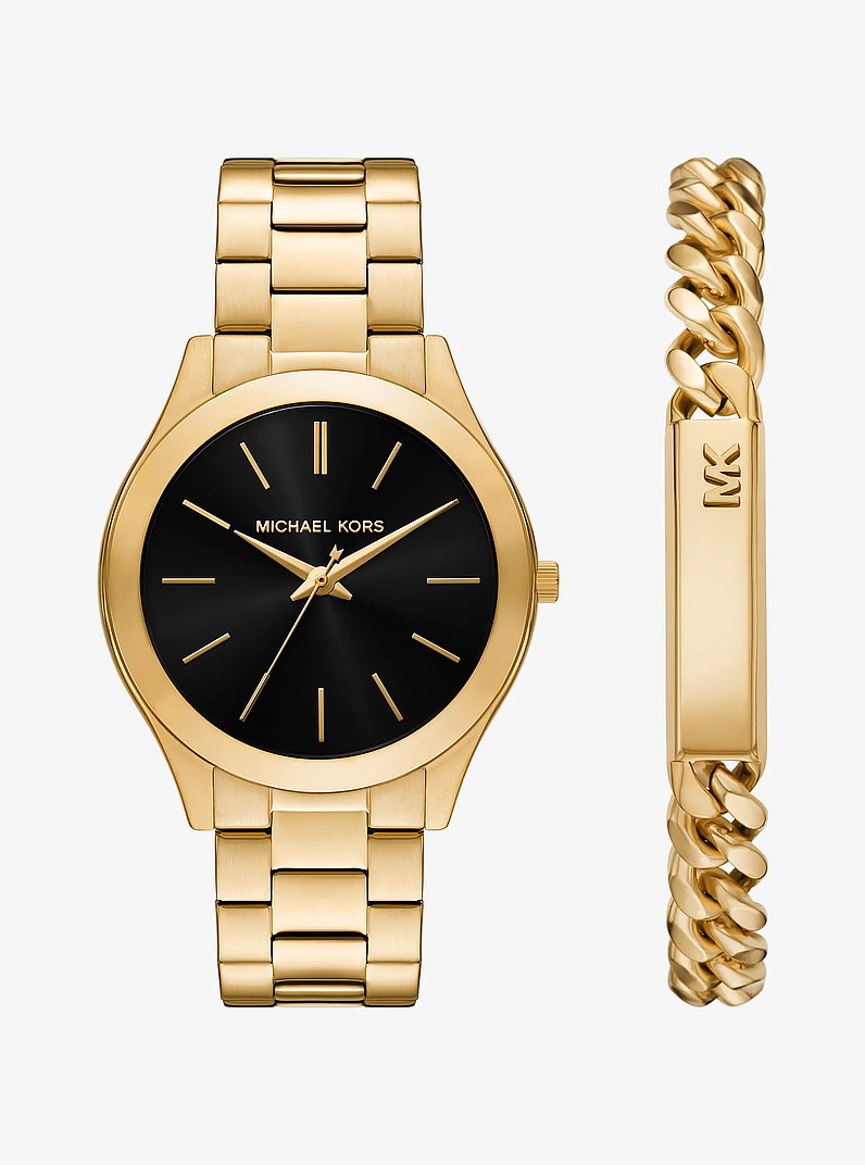 Oversized Aspyn Gold-Tone Watch and Jewelry Gift Set  in GOLD | Michael Kors