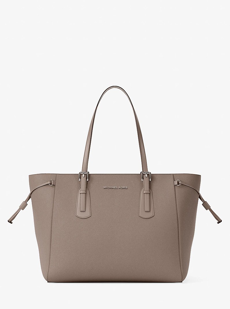 Voyager Large Saffiano Leather Tote Bag in MUSHROOM | Michael Kors