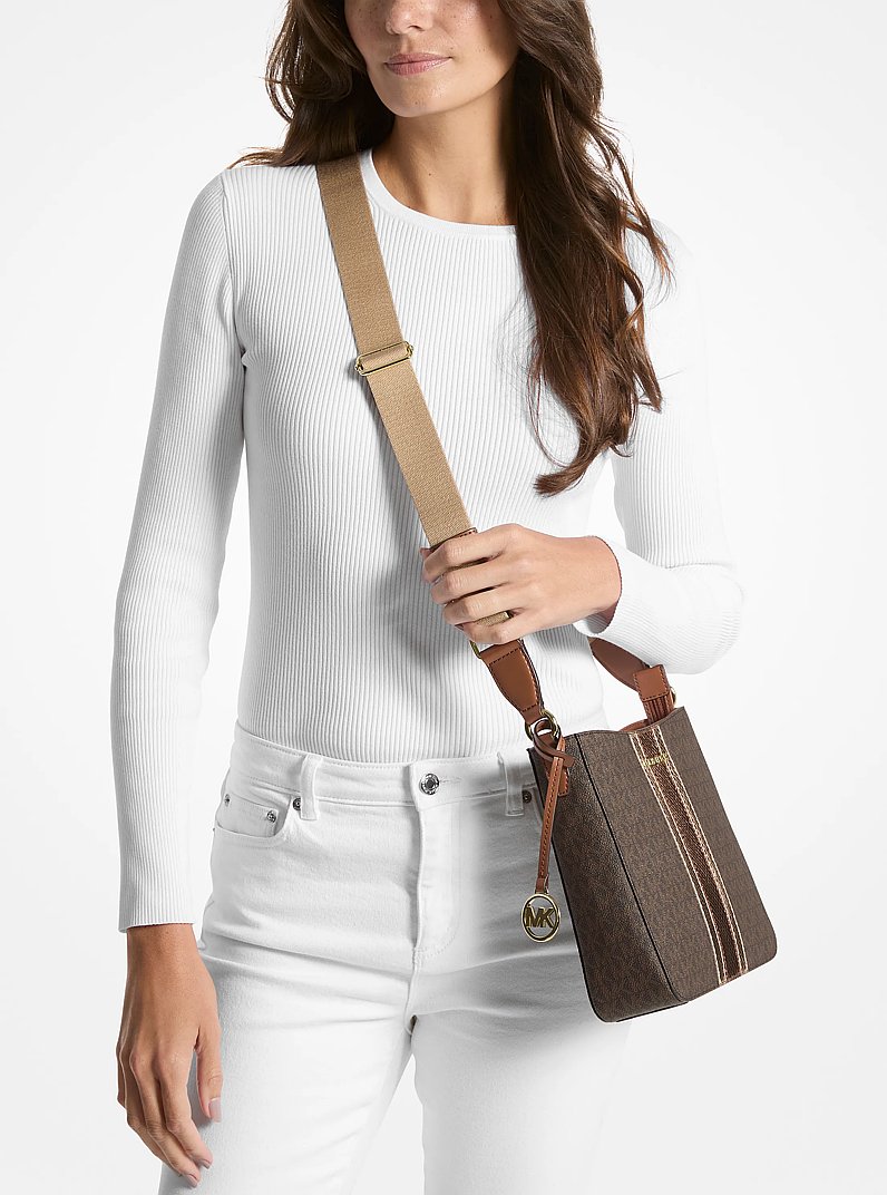 Jet Set Travel Small Signature Logo and Metallic Messenger Bag in BROWN | Michael Kors