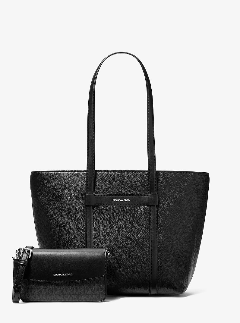 Jet Set Large 2-in-1 Pebbled Leather Tote Bag in BLACK - Sale