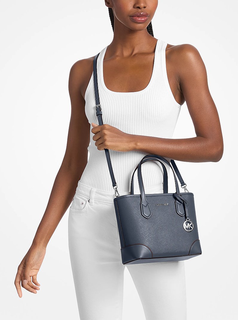 Eva Extra-Small Saffiano Leather Convertible Tote Bag in NAVY | Michael Kors