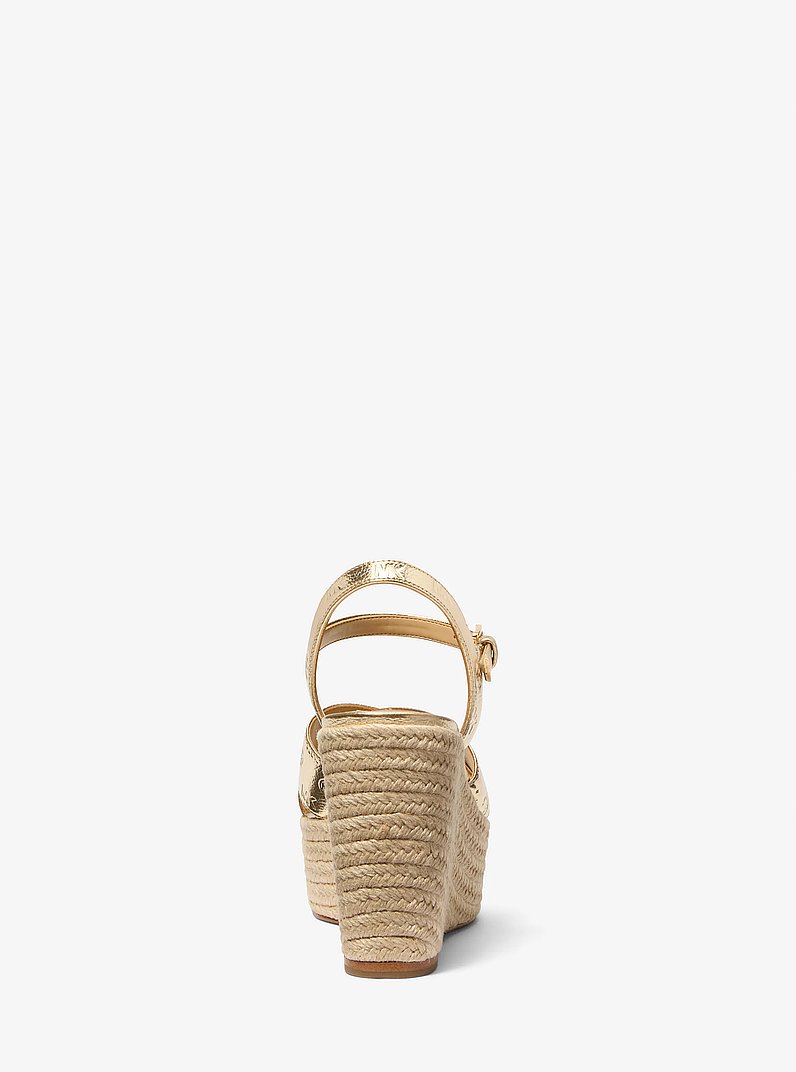 Luciana Metallic Logo Debossed Wedge Sandal in PALE GOLD | Michael Kors
