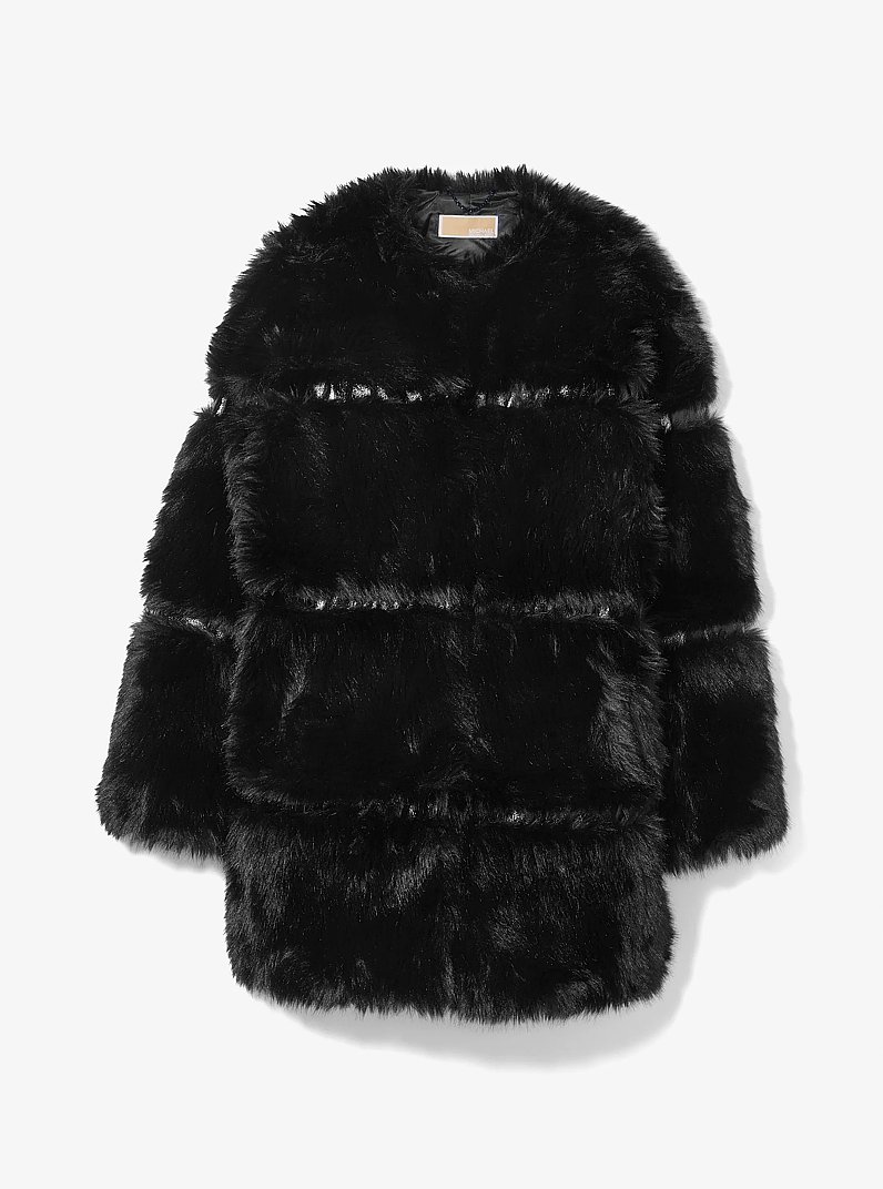 Faux Fur and Patent Coat in BLACK/BLACK | Michael Kors