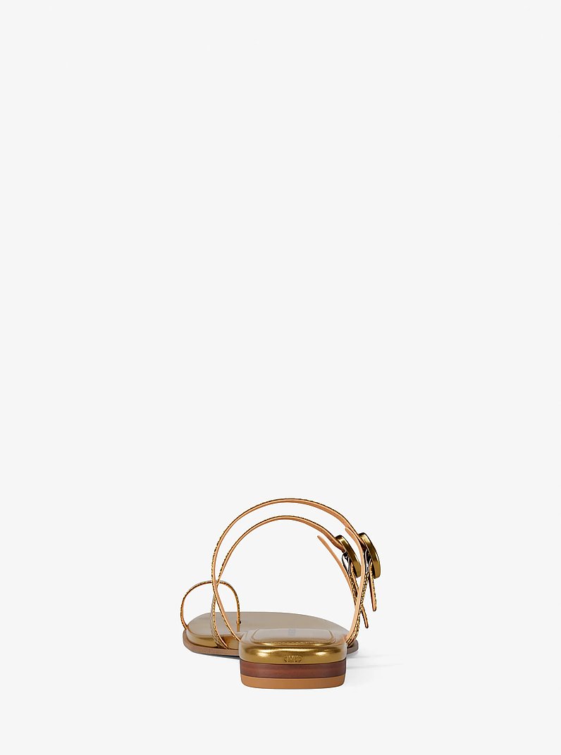 Kya Metallic Snake Embossed Leather Flat Sandal in ANTIQUE GOLD | Michael Kors