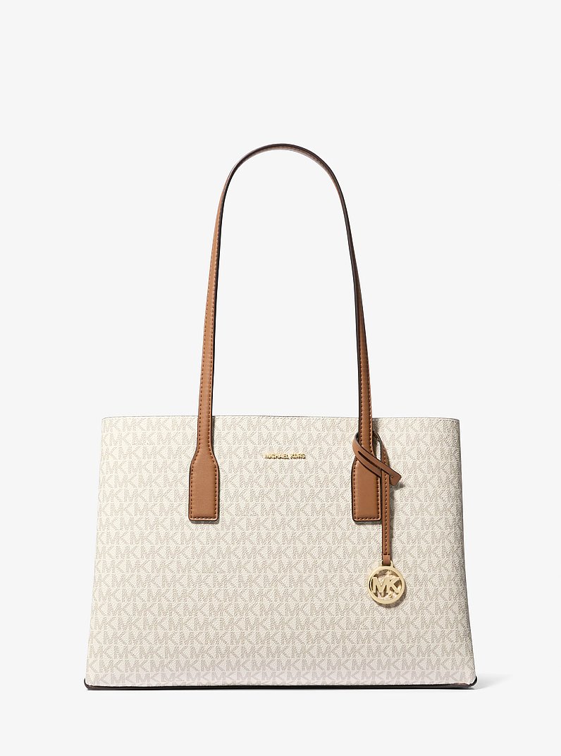 Ruthie Medium Signature Logo Tote Bag in VANILLA/ACORN | Michael Kors