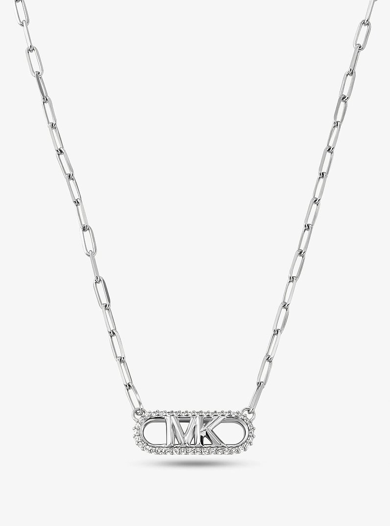 Precious Metal-Plated Sterling Silver Empire Logo Chain Link Necklace in SILVER | Michael Kors
