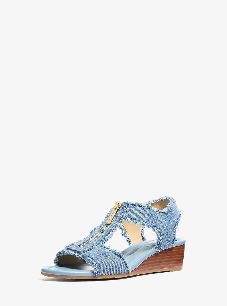 Berkley Frayed Denim Wedge Sandal in NEW HRZN WSH | Michael Kors