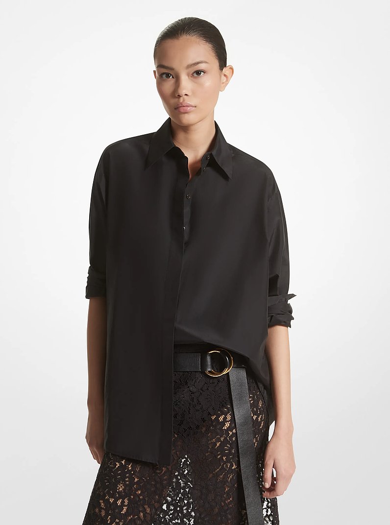 Camicia boyfriend in taffet&agrave; di seta e cotone in NERO | Michael Kors