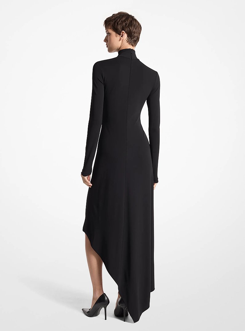 Stretch Matte Jersey One-Shoulder Handkerchief Dress in BLACK | Michael Kors