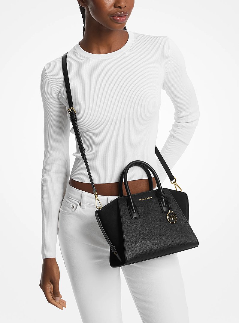 Avril Small Pebbled Leather Satchel in BLACK | Michael Kors