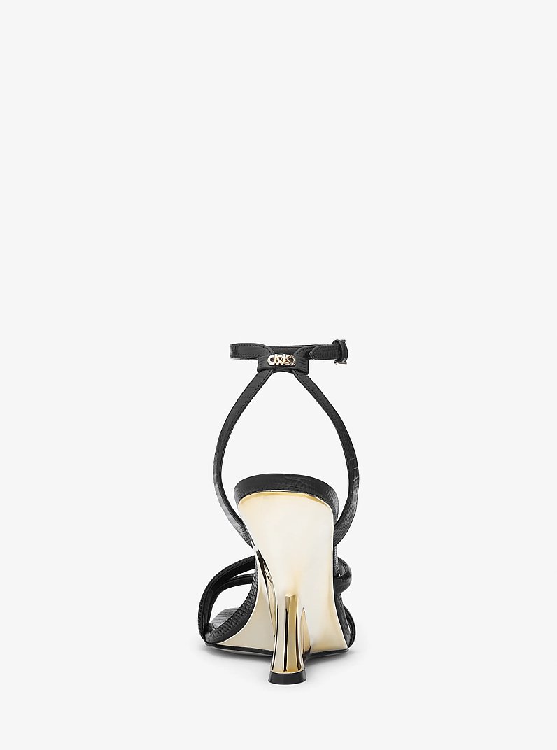 Nadina Lizard Embossed Leather Wedge Sandal in BLACK | Michael Kors