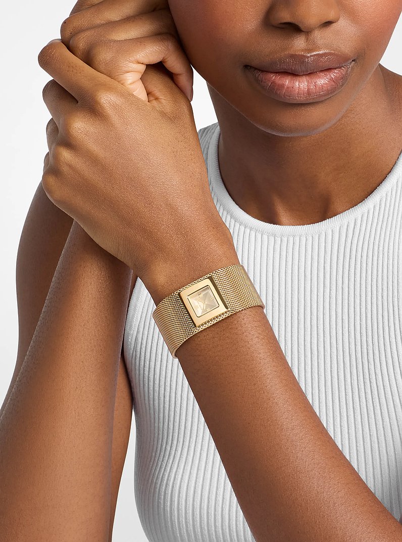 Petite Georgie Gold-Tone Mesh Watch in GOLD | Michael Kors
