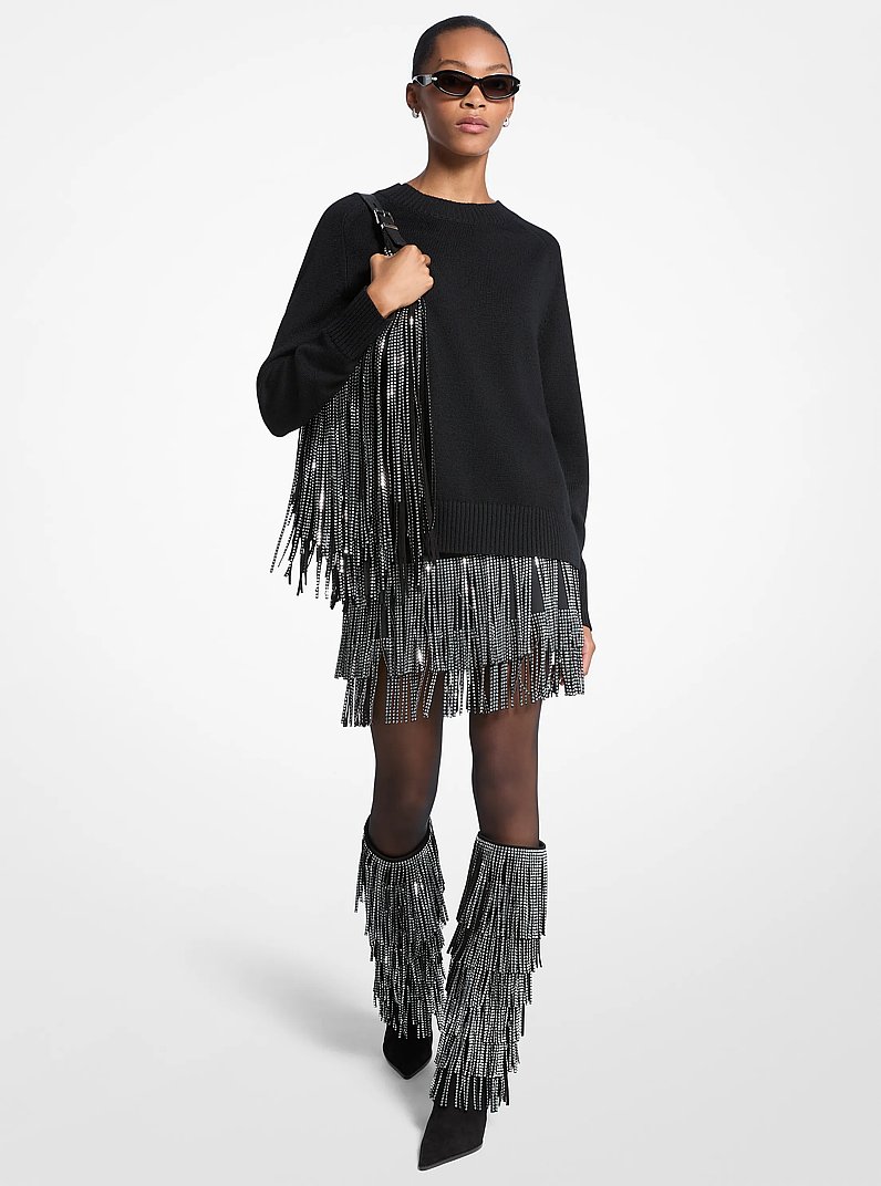 Studded Fringe Mini Skirt in BLACK | Michael Kors
