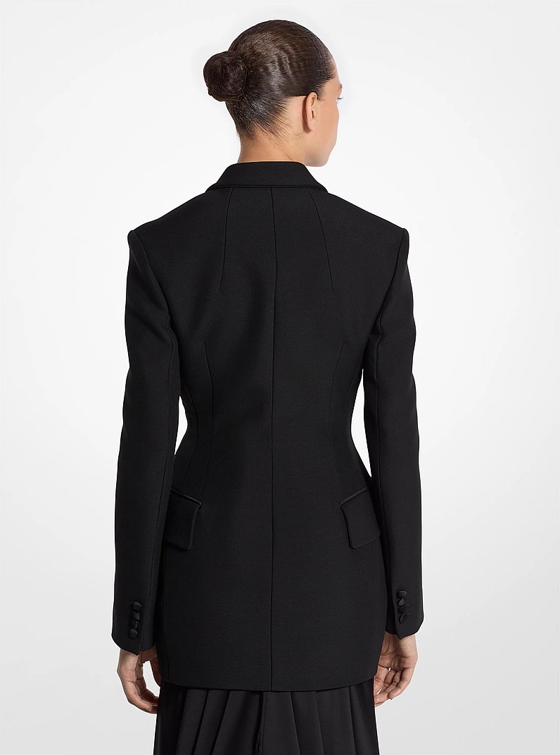 Wool Gabardine and Satin Carved Tuxedo Blazer in BLACK | Michael Kors