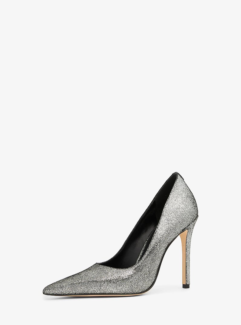 Elyse Crackled Metallic Leather Sandal in SILVER | Michael Kors