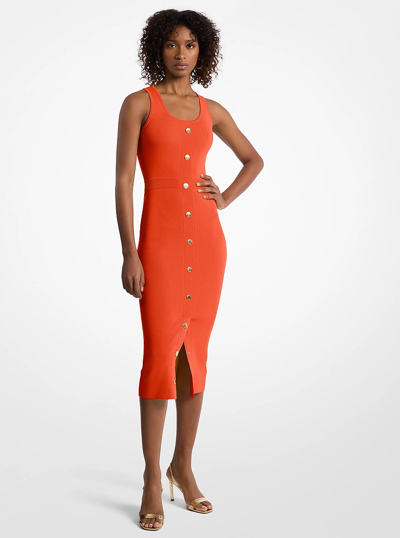 Stretch Viscose Blend Midi Tank Dress in RED CLAY | Michael Kors
