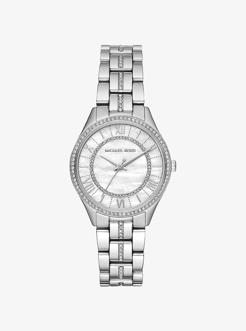 Mini Lauryn Pav&eacute; Silver-Tone Watch in SILVER | Michael Kors