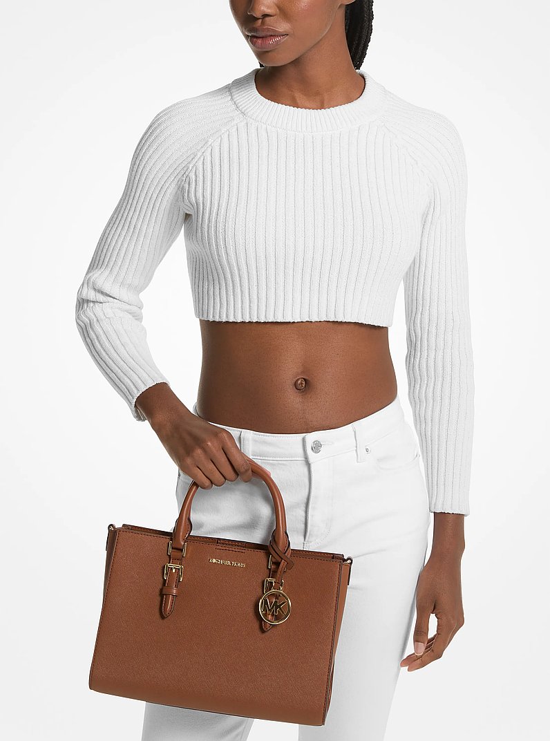 Charlotte Medium Saffiano Leather 2-in-1 Tote Bag in LUGGAGE | Michael Kors