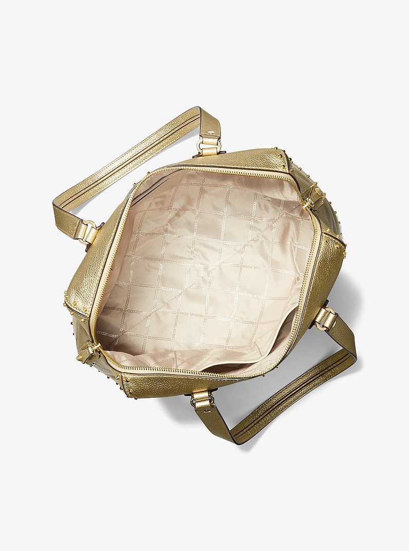 Astor Large Studded Metallic Leather Tote Bag in PALE GOLD | Michael Kors