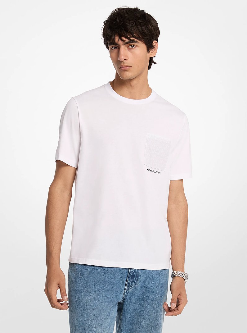Signature Logo Pocket Cotton T-shirt in WHITE | Michael Kors