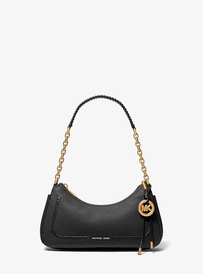 Nolita Medium Whipstitched Pebbled Leather Chain Pochette in BLACK | Michael Kors