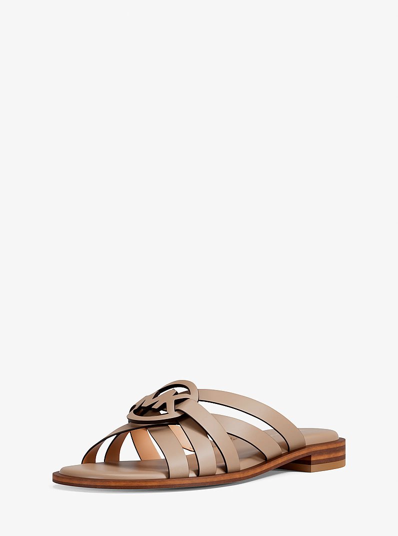 Erika Leather Slide Sandal in KHAKI | Michael Kors