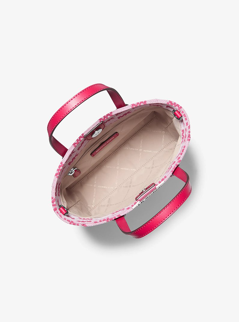 Vincent Small Logo Jacquard Tote Bag with Card Case in DK RASPBERRY | Michael Kors
