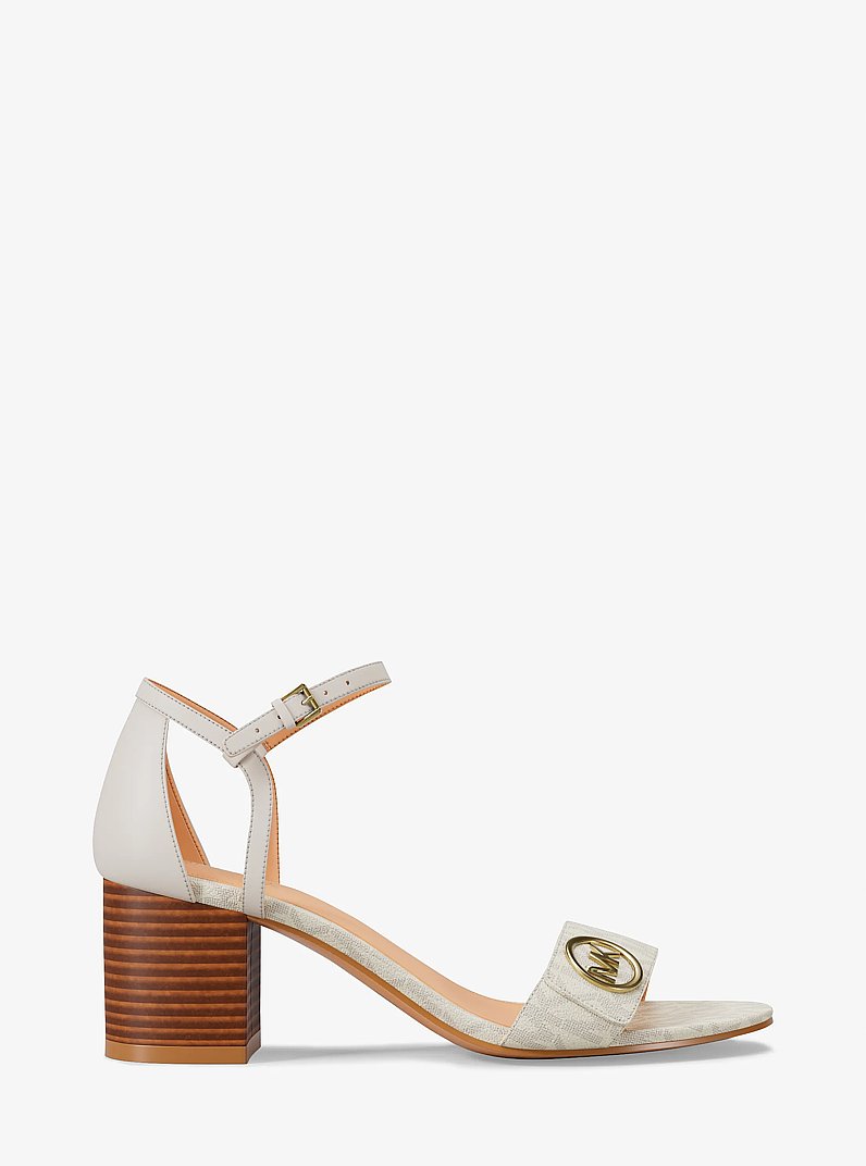 Hannah Signature Logo Block Heel Sandal in VANILLA | Michael Kors