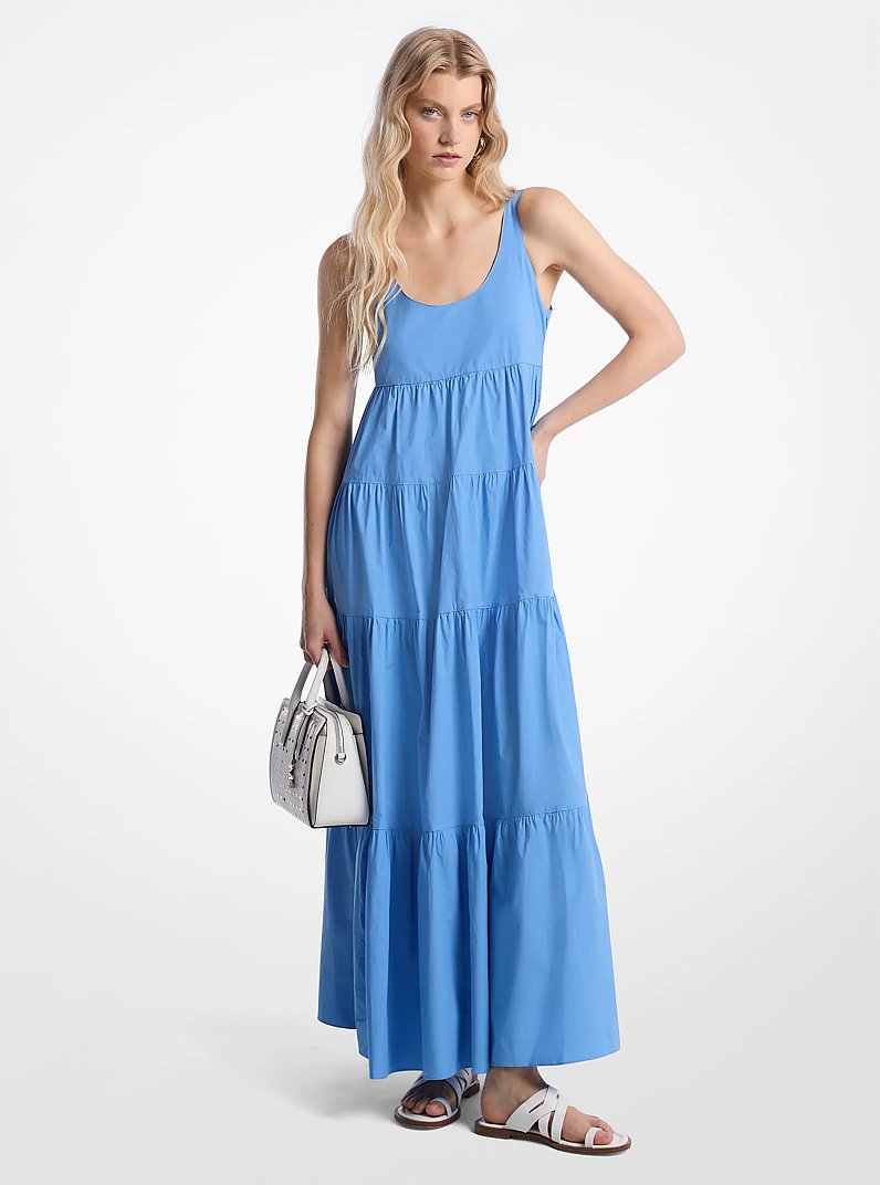 Stretch Cotton Tiered Dress in SOUTHPACIFIC | Michael Kors