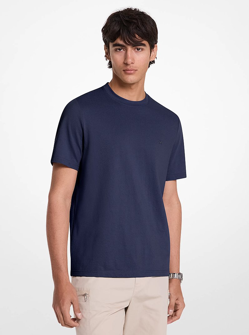 Cotton Blend Piqu&eacute; T-Shirt in MIDNIGHT | Michael Kors