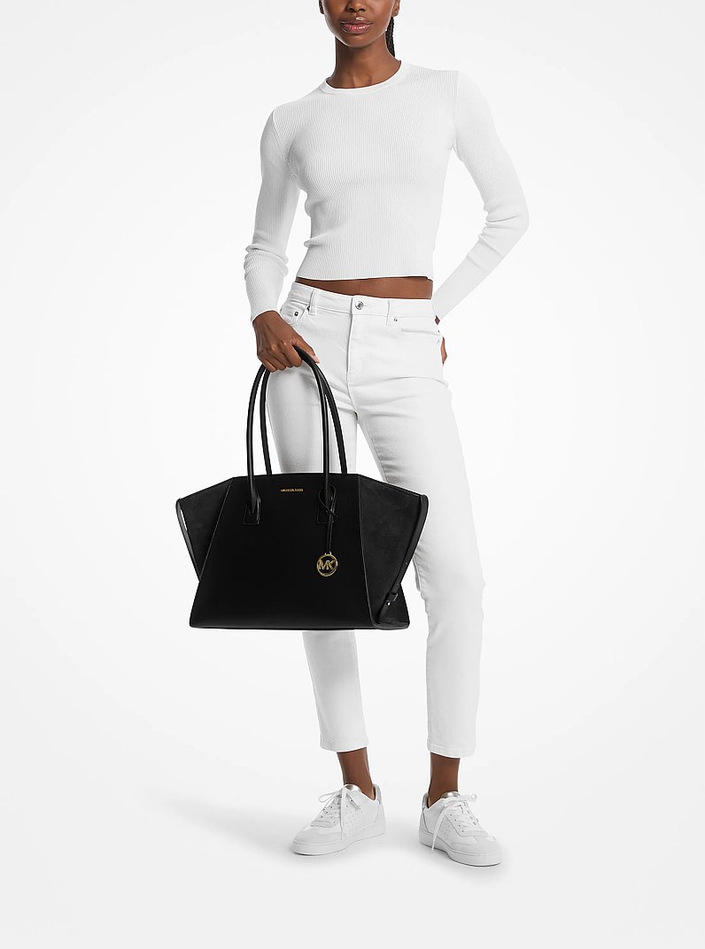 Avril Extra-Large Leather and Suede Tote Bag in BLACK - Sale