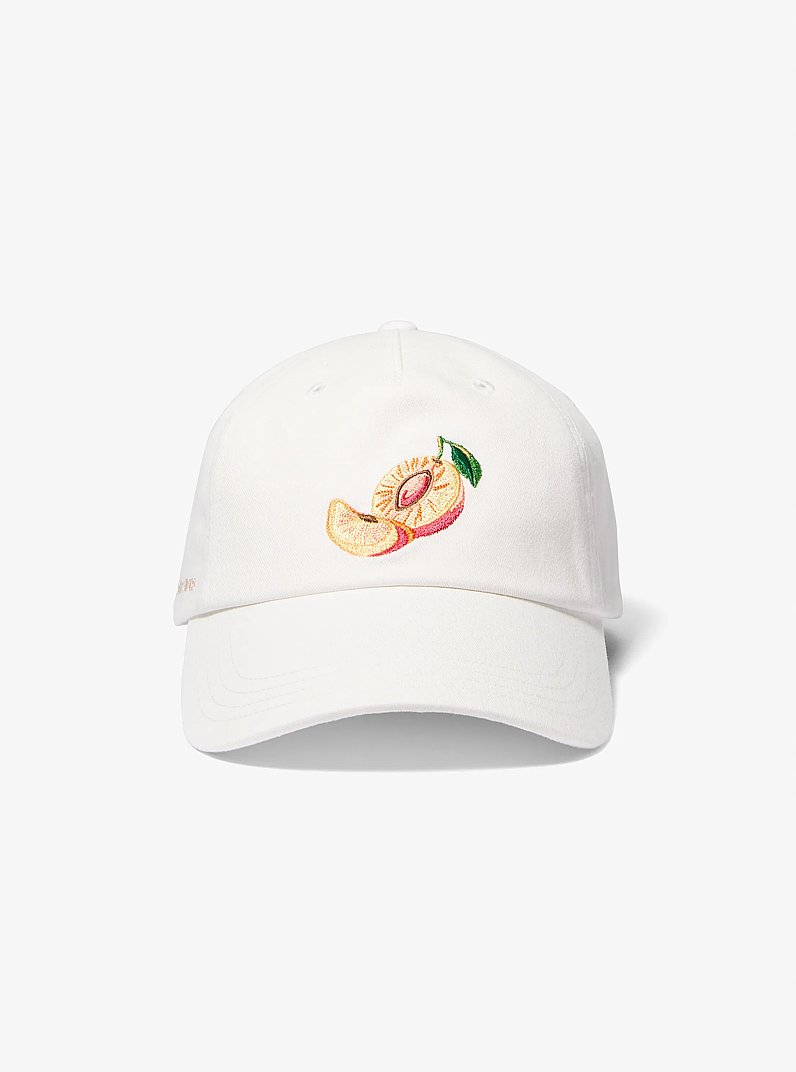 Gorra de b&eacute;isbol de algod&oacute;n bordada con motivos de frutas in BLANCO | Michael Kors