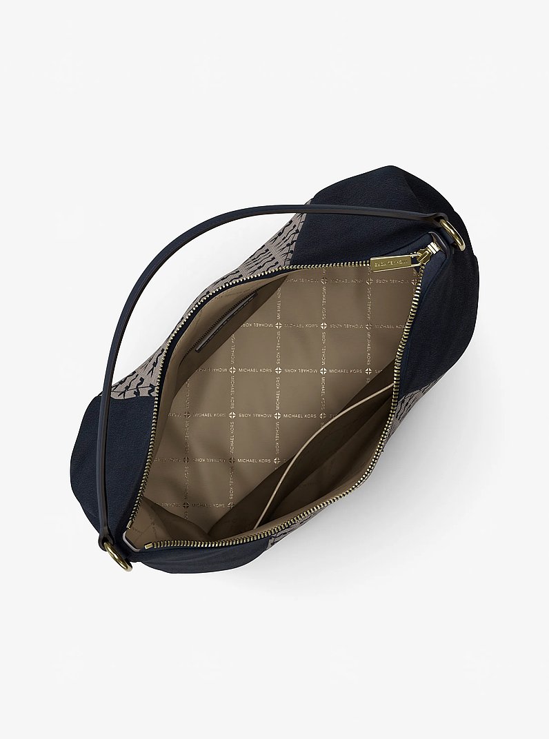 Sienna Large Logo Jacquard and Suede Convertible Shoulder Bag in NAVY | Michael Kors
