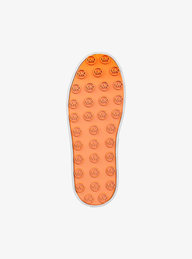 Romey Embellished Mixed-Media Sneaker in POP ORANGE MULTI | Michael Kors