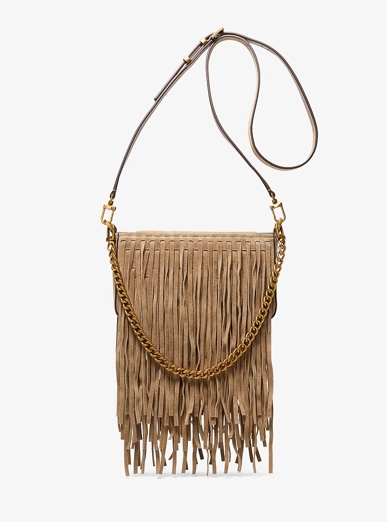 Bryant Small Fringed Suede Convertible Pochette in HUSK | Michael Kors