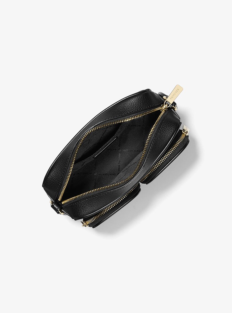 Jet Set Travel Medium Leather Messenger Bag in BLACK | Michael Kors