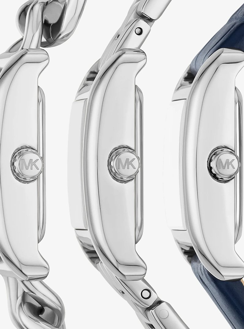 Petite Monroe Silver-Tone and Crocodile-Embossed Leather Watch